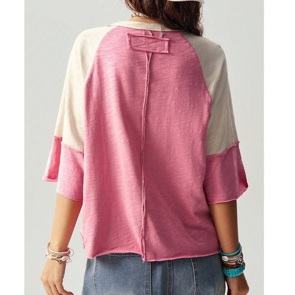 Floral Print Peach Sign Patch Cotton Oversized Top - Picture 5 of 6